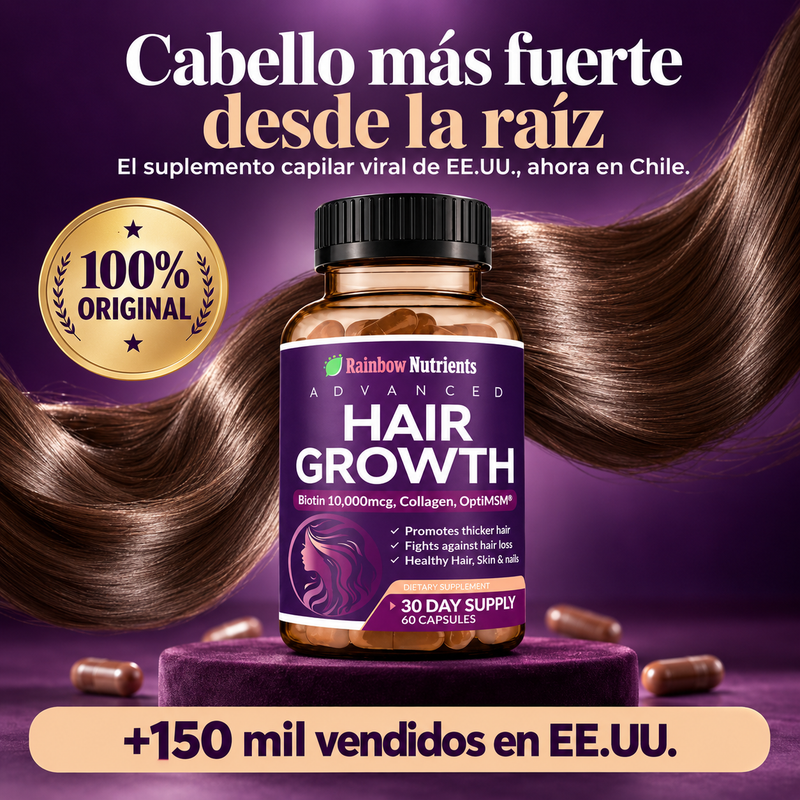 Rainbow Nutrients Hair Growth™, vitaminas capilares con biotina: frasco de 60 cápsulas