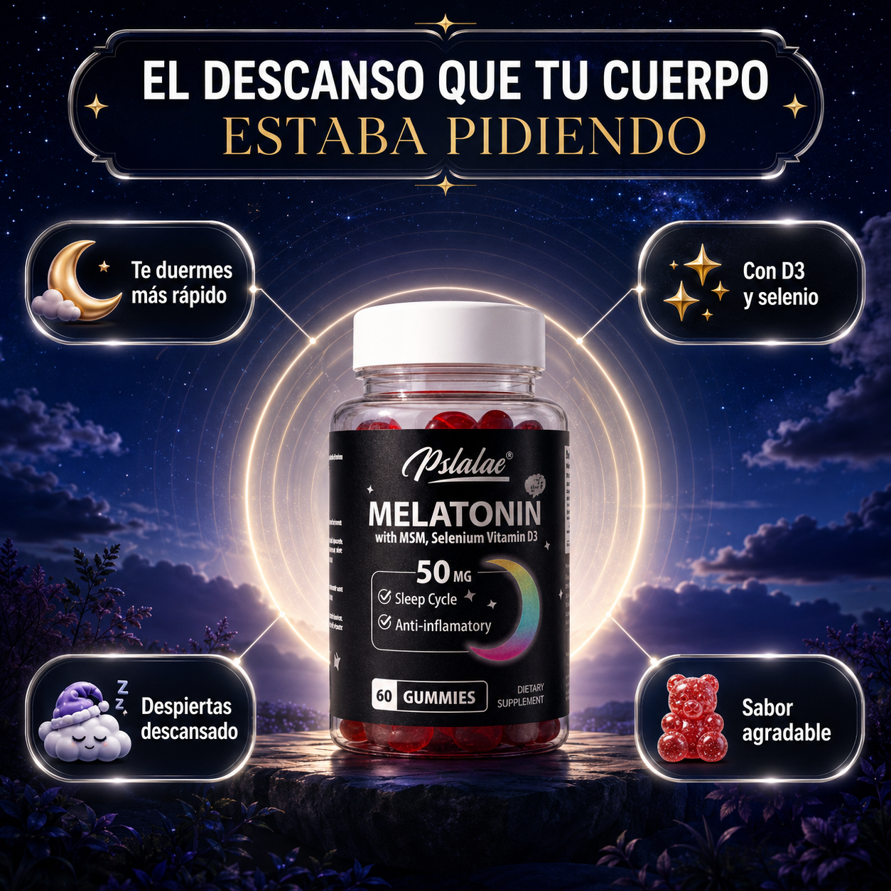 SleepGo™ — Gomitas de Melatonina para Dormir Profundo