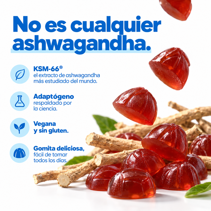 Gomitas rojas de Goli sobre raíces de ashwagandha: extracto KSM-66, adaptógeno, vegana y sin gluten