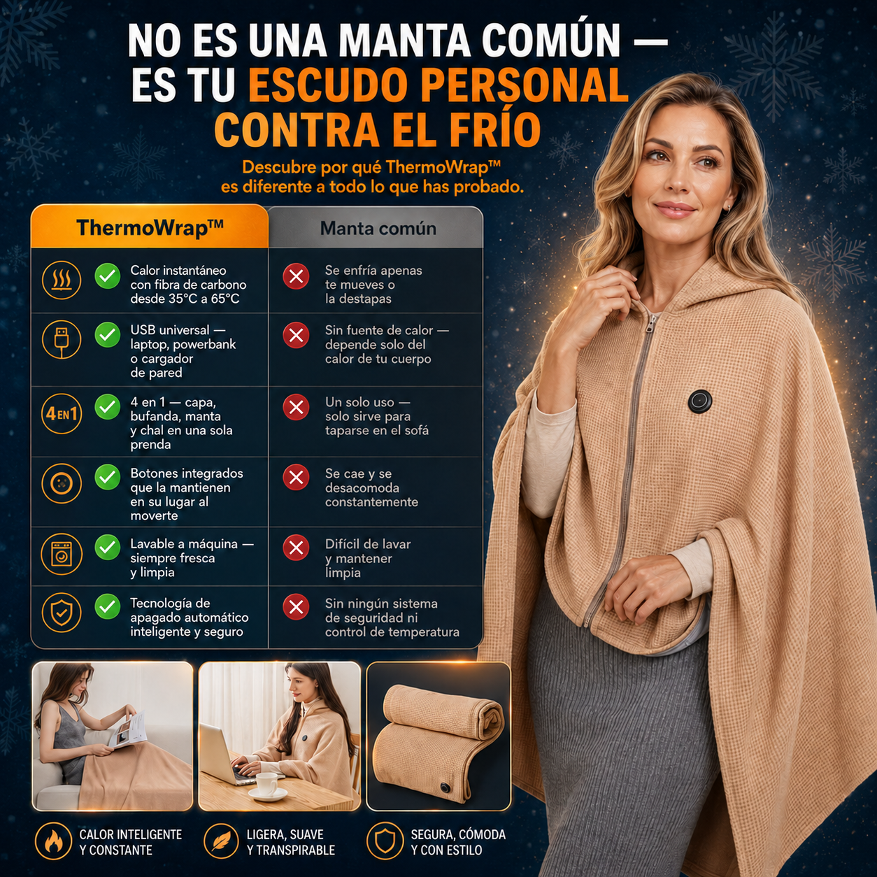 ThermoWrap™ — Manta Calefactora Eléctrica USB 4 en 1