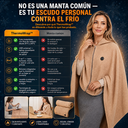 ThermoWrap™ — Manta Calefactora Eléctrica USB 4 en 1