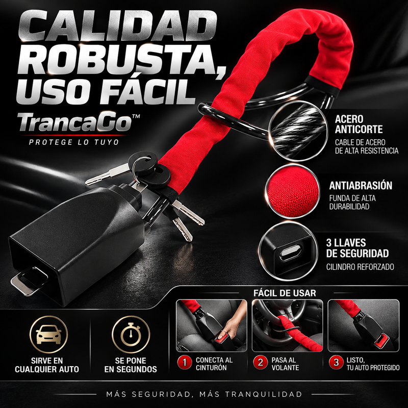 TrancaGo™ — Traba Antirrobo de Volante y Cinturón