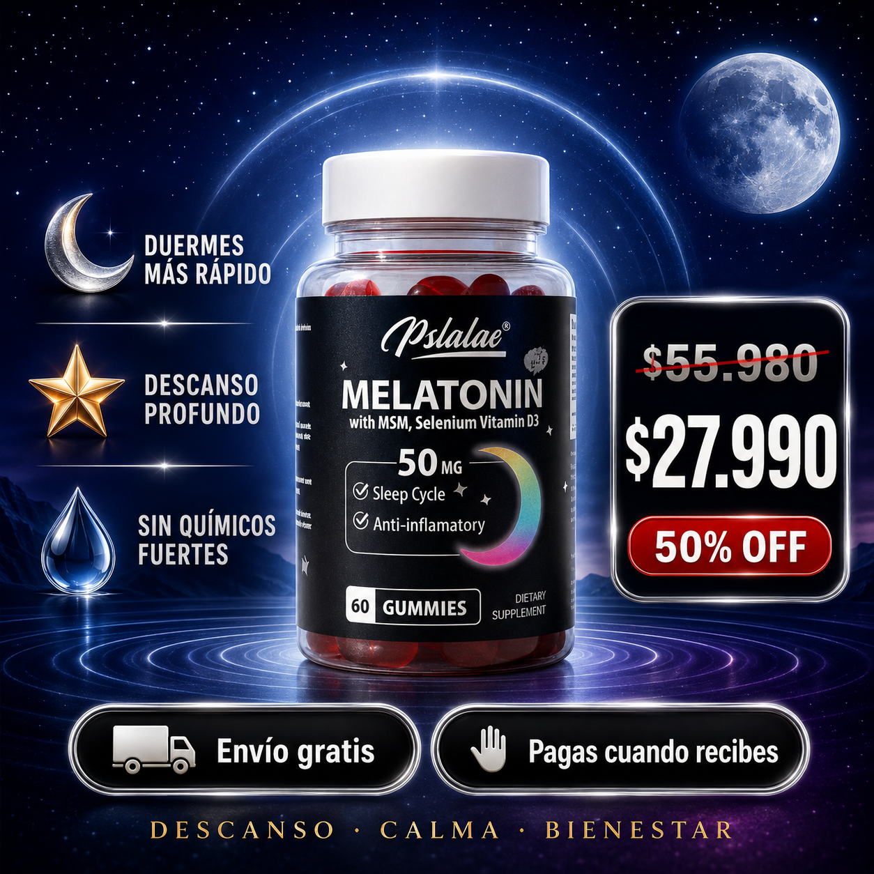 SleepGo™ — Gomitas de Melatonina para Dormir Profundo