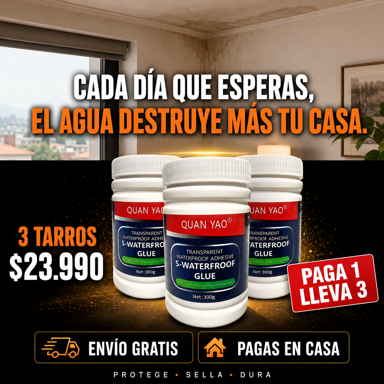 AquaStop™ — Sellador Impermeabilizante Transparente 300g, Paga 1 Lleva 3