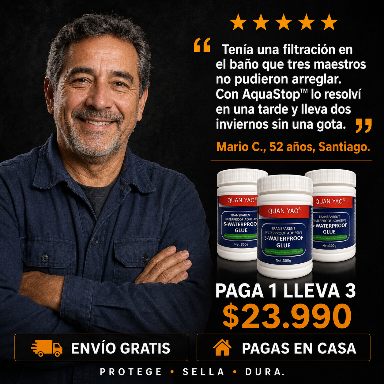 AquaStop™ — Sellador Impermeabilizante Transparente 300g, Paga 1 Lleva 3