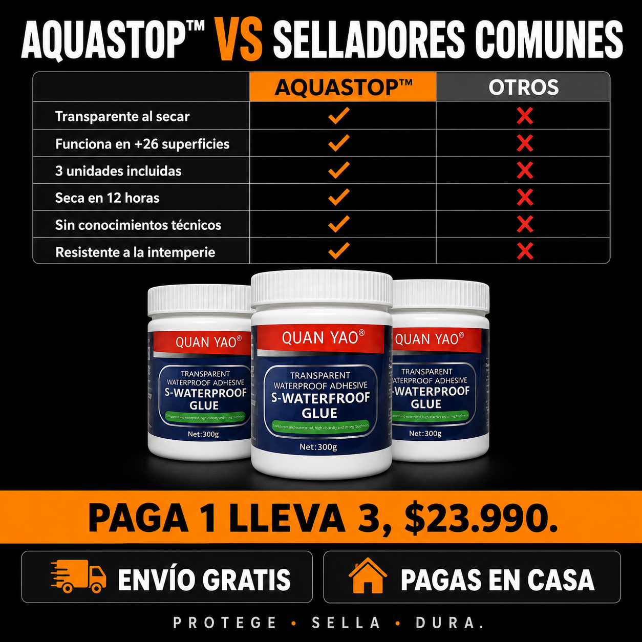 AquaStop™ — Sellador Impermeabilizante Transparente 300g, Paga 1 Lleva 3