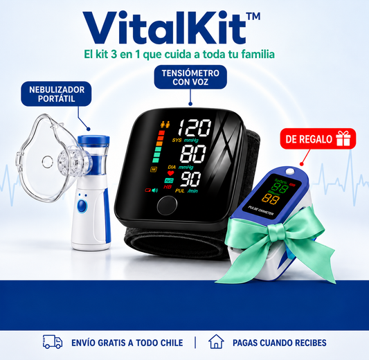 VitalKit™ — Tensiómetro Digital con Nebulizador Portátil + Oxímetro de Regalo