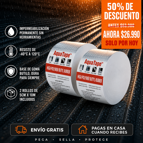 AquaTape™ — Cinta Impermeable Autoadhesiva 5cm x 10m x2 unidades