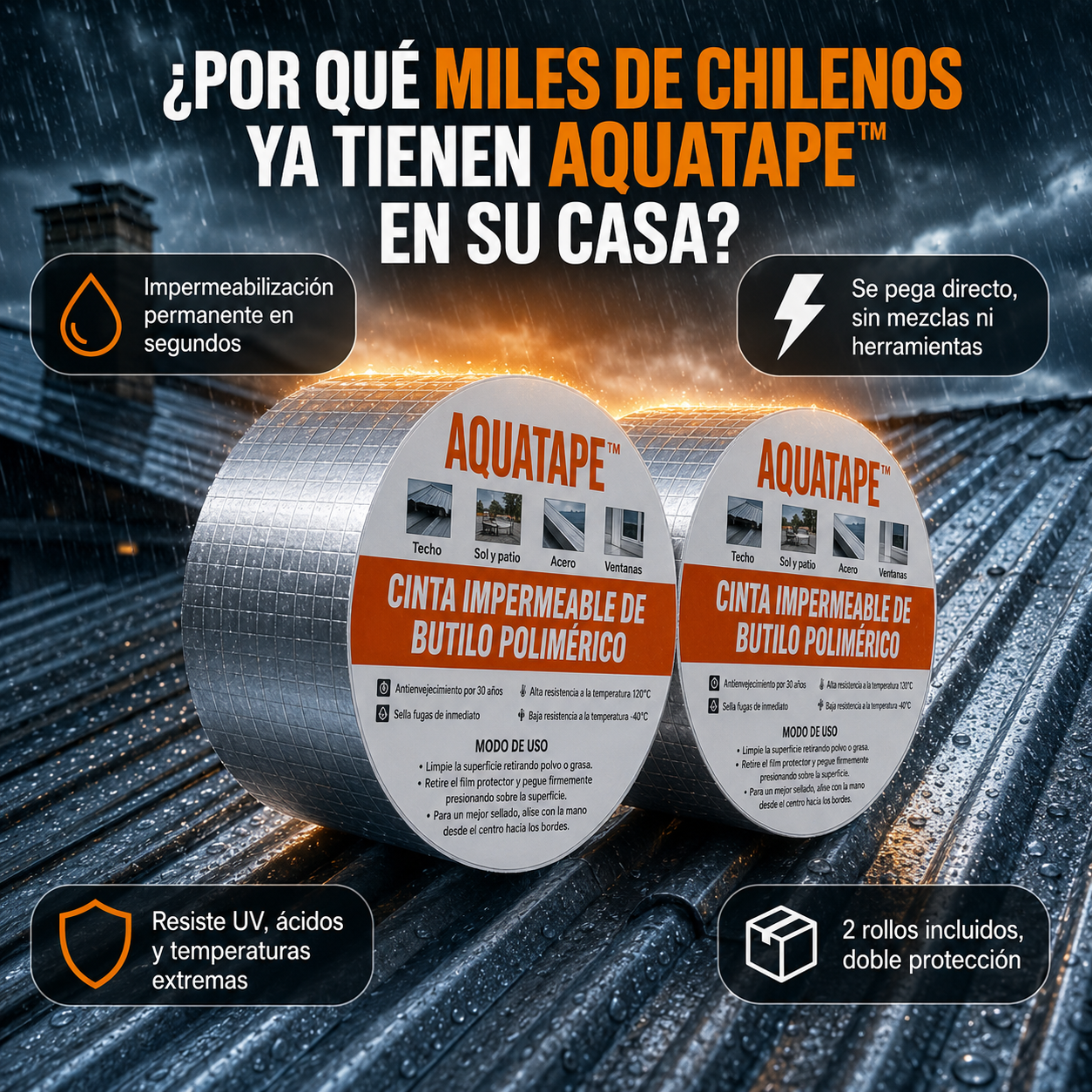 AquaTape™ — Cinta Impermeable Autoadhesiva 5cm x 10m x2 unidades