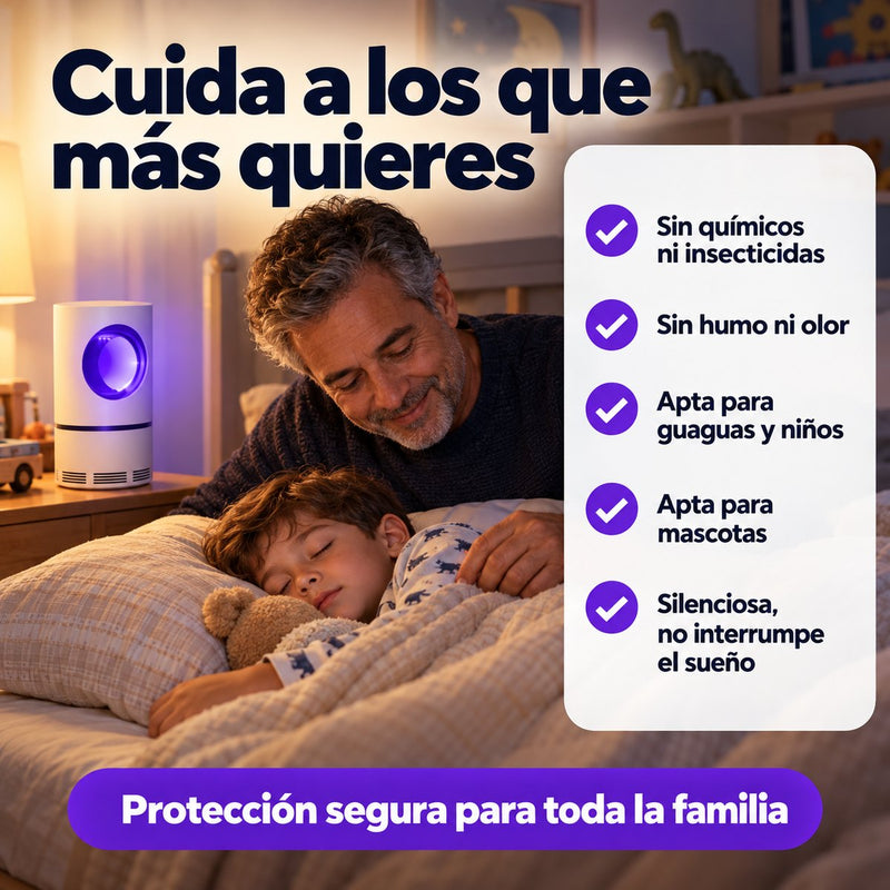 Cuida a los que más quieres: un papá arropa a su hijo con la lámpara AdiósZancudo prendida en la pieza