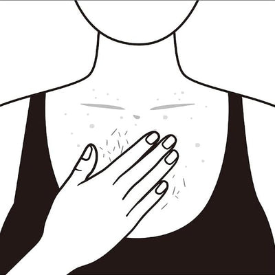 Dibujo: una mano frotando suave la zona rociada