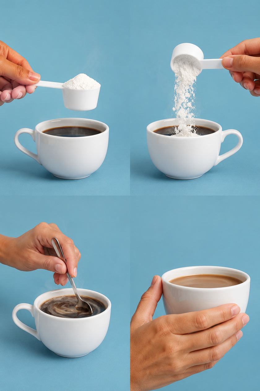 Una medida de NeoCell junto al café de la mañana